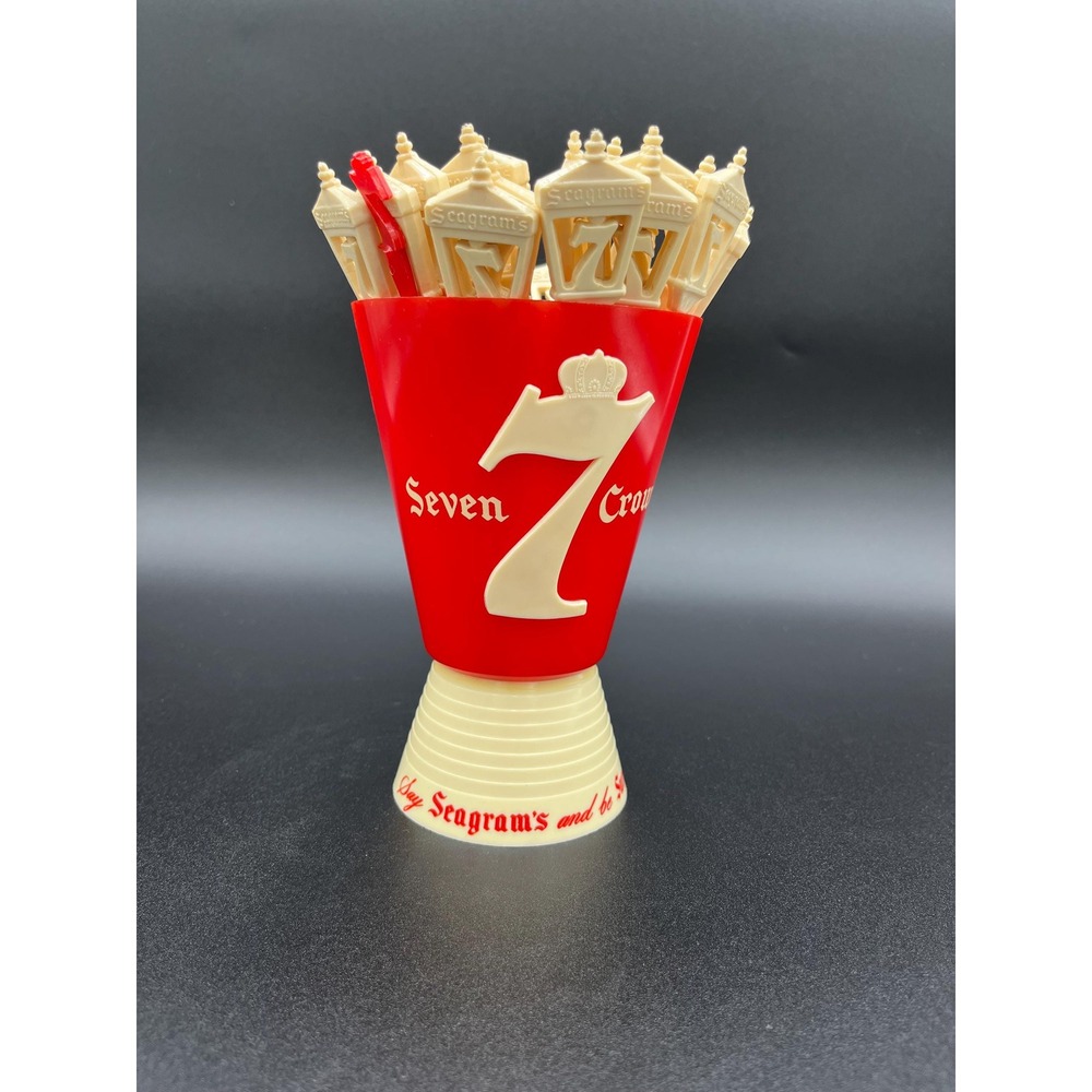 Vintage Seagram's Swizzle Stick Holder with 21 Cocktail Sticks